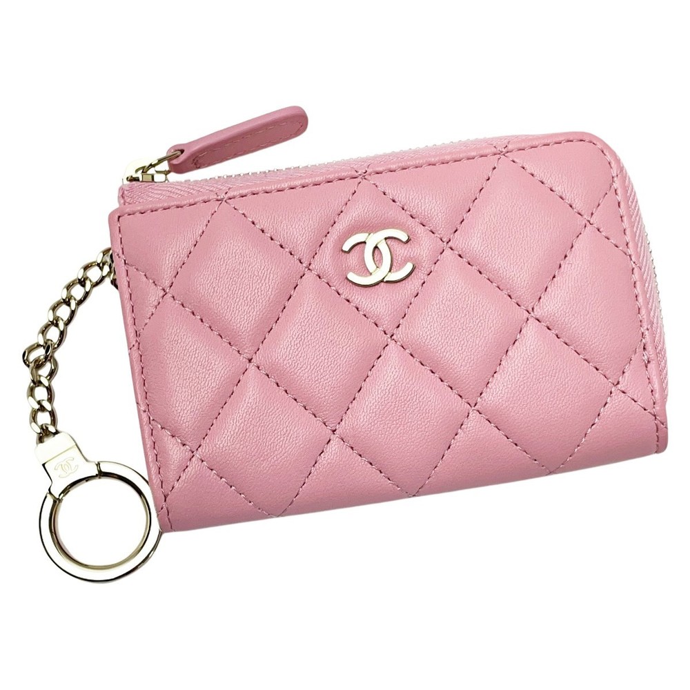 CHANEL Matelasse Baby Pink Coin Case Lambskin